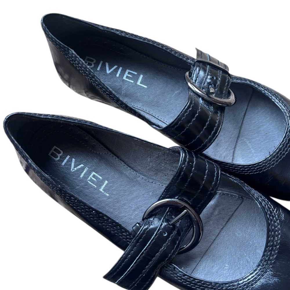 Biviel Black Mary Jane Flats Square Toe Buckle Strap